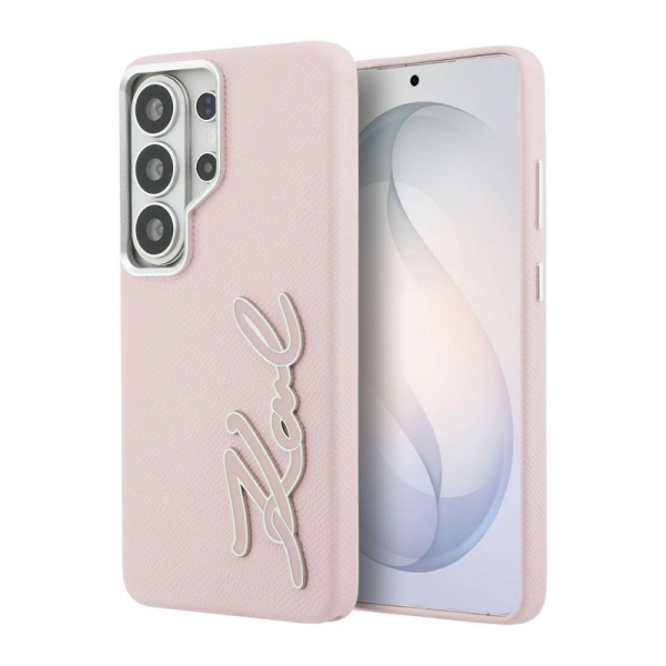 Maska Karl Lagerfeld Grained Signature Metal Resin Logo za Samsung S26 Ultra/ S948B roze