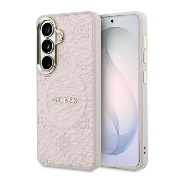 Maska Guess Saffiano Peony Embossed Ring MagSafe za Samsung S26/ S941B roze