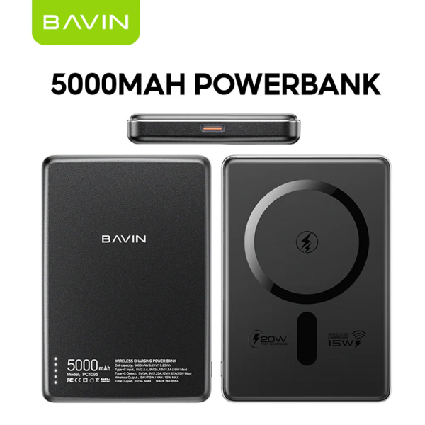 Power bank Bavin Mag Charger PC1095 5000 mAh crni