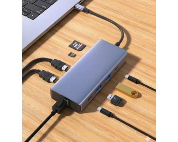 FAST ASIA Adapter TIP-C na 2xHDMI+2xUSB+2xTIP C+SDTF+RJ45