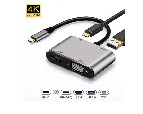 NO NAME Adapter-konvertor TIP C na HDMI 4K+VGA+1xUSB 3.0+TIP C