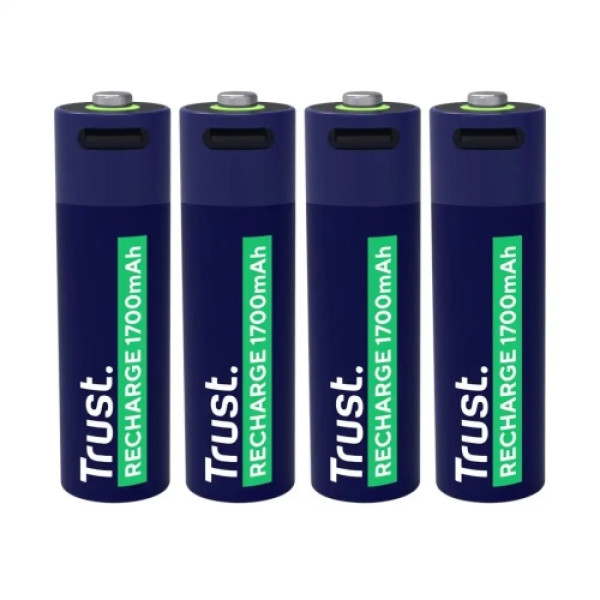 Punjive baterija TRUST USB-C  4P - AA/4 kom/USB-C kabel 4P 1700 mAh CRNE