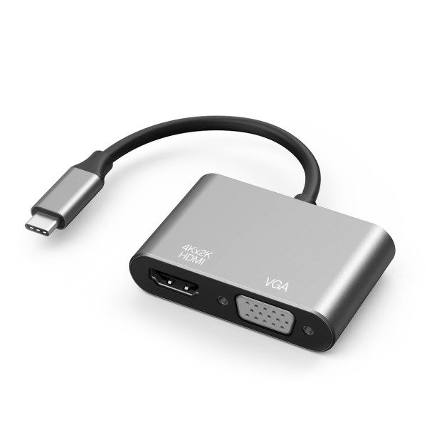 Adapter TYPE C na HDMI + VGA sivi