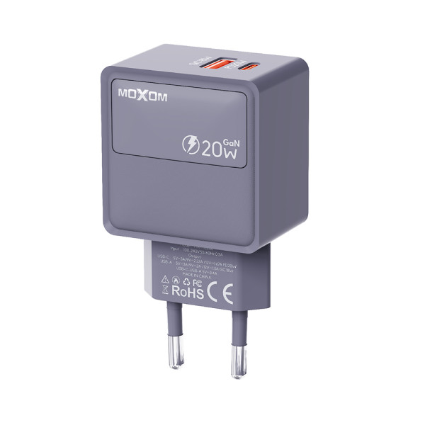 Kuciste punjaca MOXOM MX-HC286 Type C + USB 20W sivi