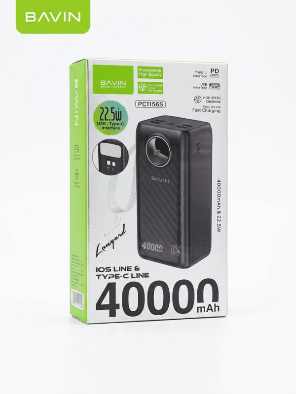 Bavin Power Bank 40000 mAh 22.5W type USB A + type C crna