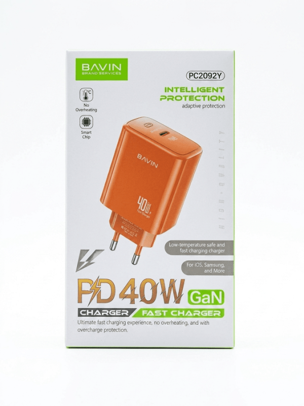 Bavin punjač 40W PD Type C PC209Y narandžasta
