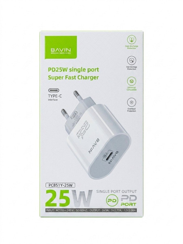 Bavin punjač 25W PD Type C bela - PC851Y