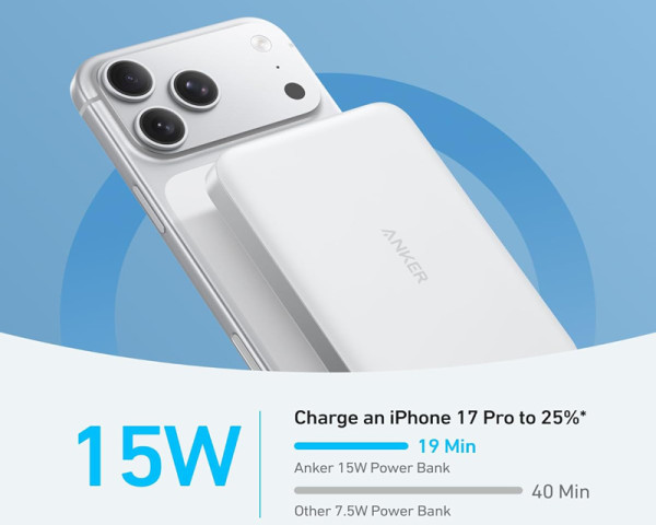 ANKER MagGo 10000mAh, 15W, magnetno bežični power bank, beli