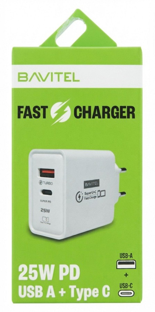 Bavitel punjač 25W Usb A+ Type C bela