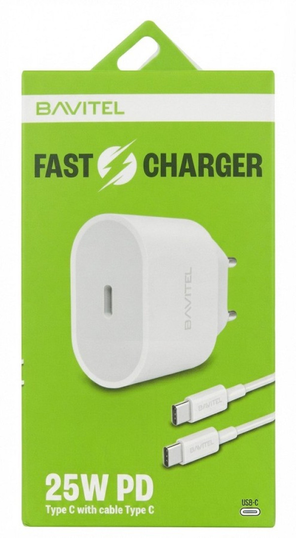 Bavitel punjač 25W Type C + kabl Type C bela