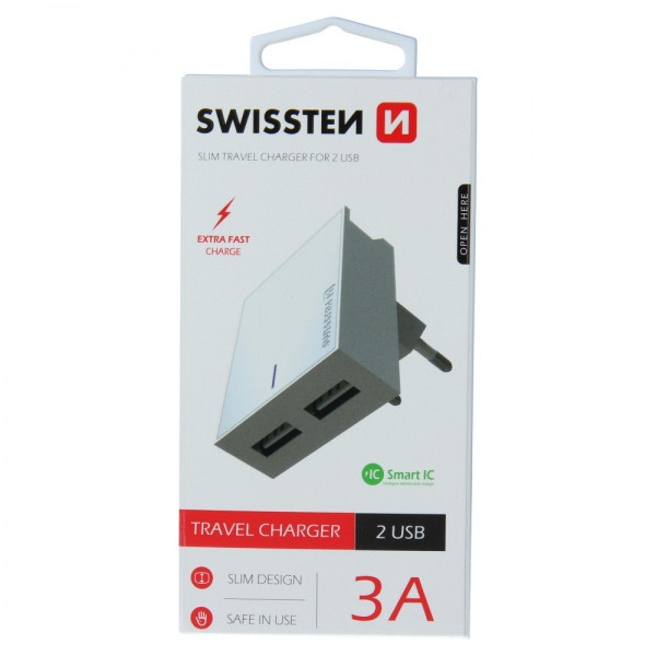 Swissten punjač 2x USB 3A bela